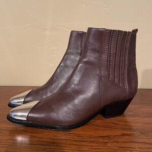 SCHUTZ Brown Ankle Boots with Silver Toe